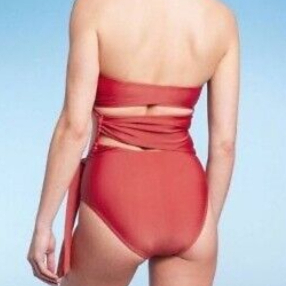Shade & Shore Red Bikini With Asymmetrical Cutout Beach Pool Party Vacation Xl — image 3 of 8